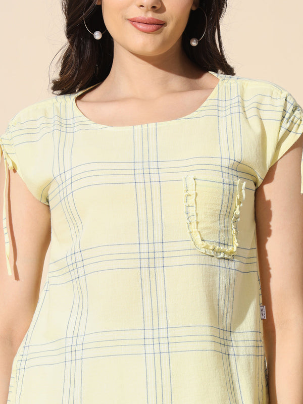 Cotton Crepe Yarn Dyed Check Top- #TP016- Yellow