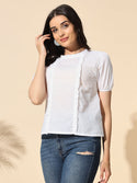 Cotton Dobby Top With Frill and Ruffle-#TP011- White