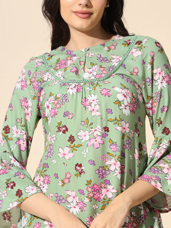 Floral Print Viscose Kurta- #KU035