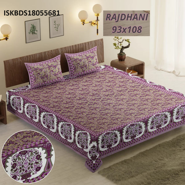 Printed Cotton King Size Bedsheet With Pillow Cover-ISKBDS18055681
