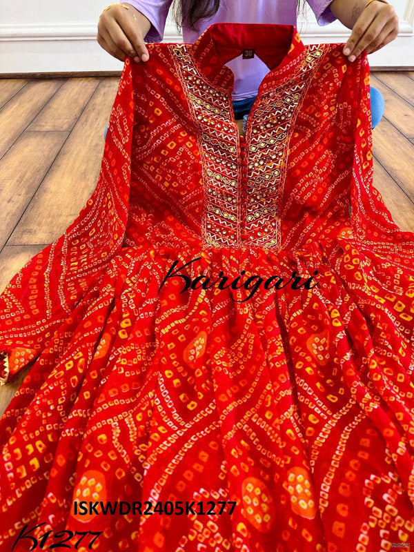 Bandhani Printed Georgette Padded Dress-ISKWDR2405k1277/kk1278
