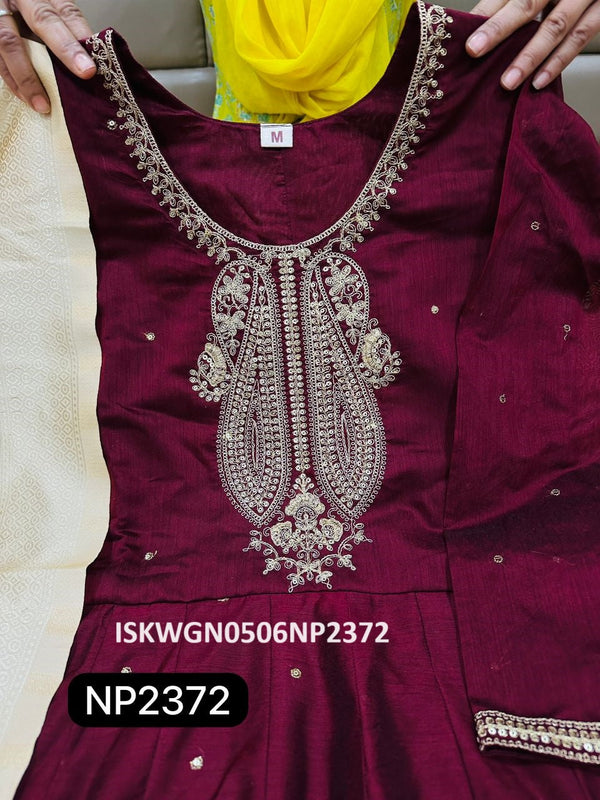 Embroidered Silk Gown With Digital Printed Banarasi Silk Dupatta-ISKWGN0506NP2372