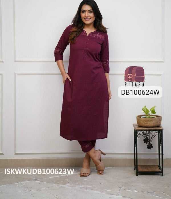 Embroidered Cotton Kurti With Pant-ISKWKUDB100623W