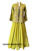 Embroidered Crepe Skirt With Dola Silk Crop Top And Chiffon Dupatta-ISKWSKT1306RR-6821