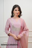 Embroidered Shimmer Anarkali Kurti With Pant And Dupatta-ISKWSU130600251