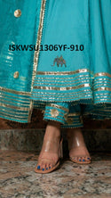 Sequined Cotton Silk Anarkali Kurti With Pant And Organza Dupatta-ISKWSU1306YF-910
