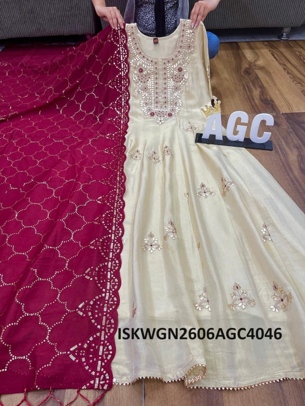 Embroidered Tissue Silk Gown With Dupatta-ISKWGN2606AGC4046