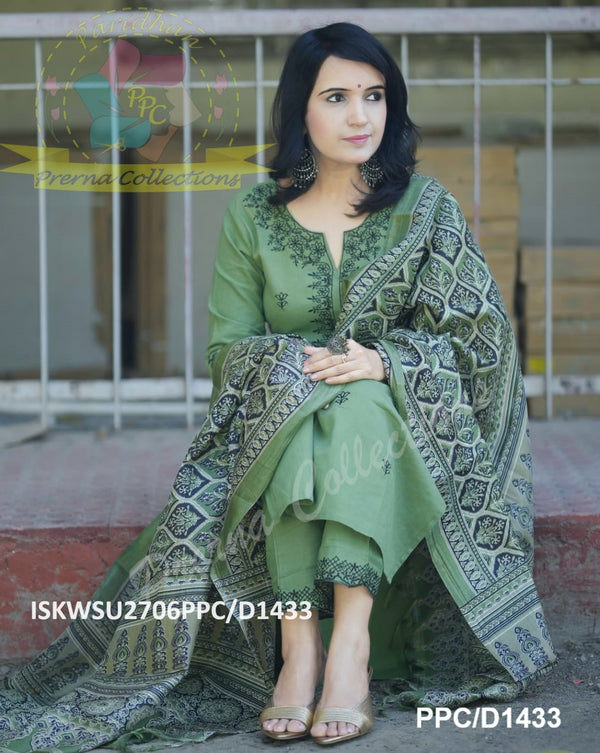 Khadi Kurti With Pant And Digital Printed Khadi Silk Dupatta-ISKWSU2706PPC/D1433