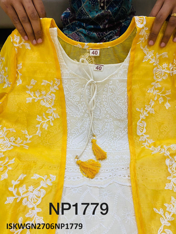 Embroidered Cotton Schiffli Gown With Chanderi Silk Shrug-ISKWGN2706NP1779