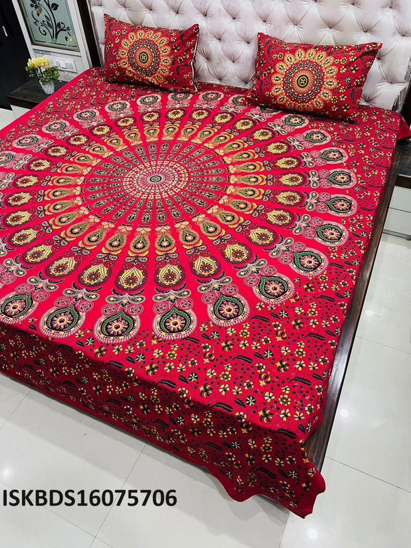 Mandala Print Cotton Bedsheet With Pillow Cover-ISKBDS16075706