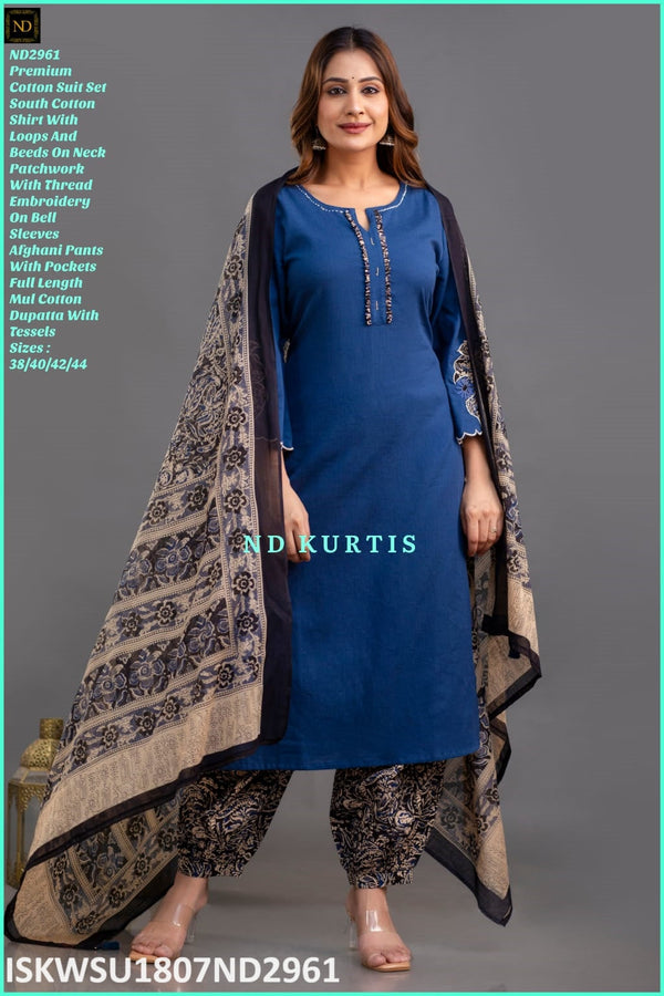 Cotton Kurti With Printed Afghani Pant And Malmal Cotton Dupatta-ISKWSU1807ND2961