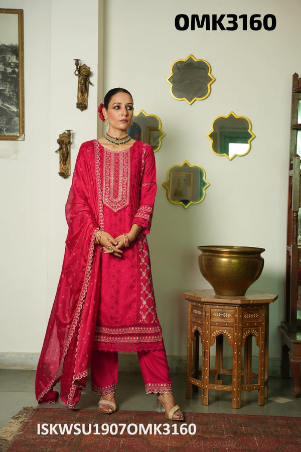 Embroidered Rayon Schiffli Kurti With Pant And Dupatta-ISKWSU1907OMK3160