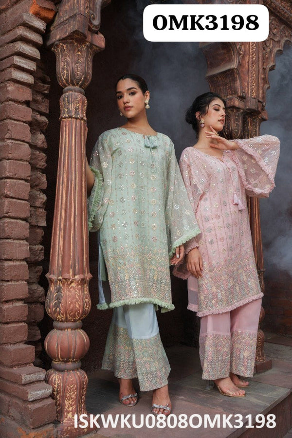 Embroidered Georgette Kurti With Palazzo-ISKWKU0808OMK3198