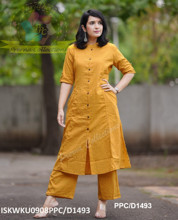 Kantha Weaved Cotton A-Line Kurti With Palazzo-ISKWKU0908PPC/D1493