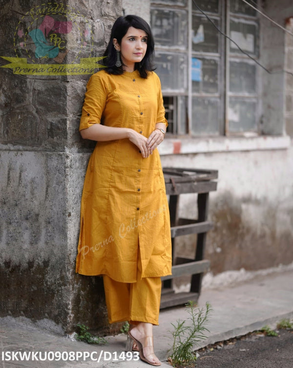 Kantha Weaved Cotton A-Line Kurti With Palazzo-ISKWKU0908PPC/D1493