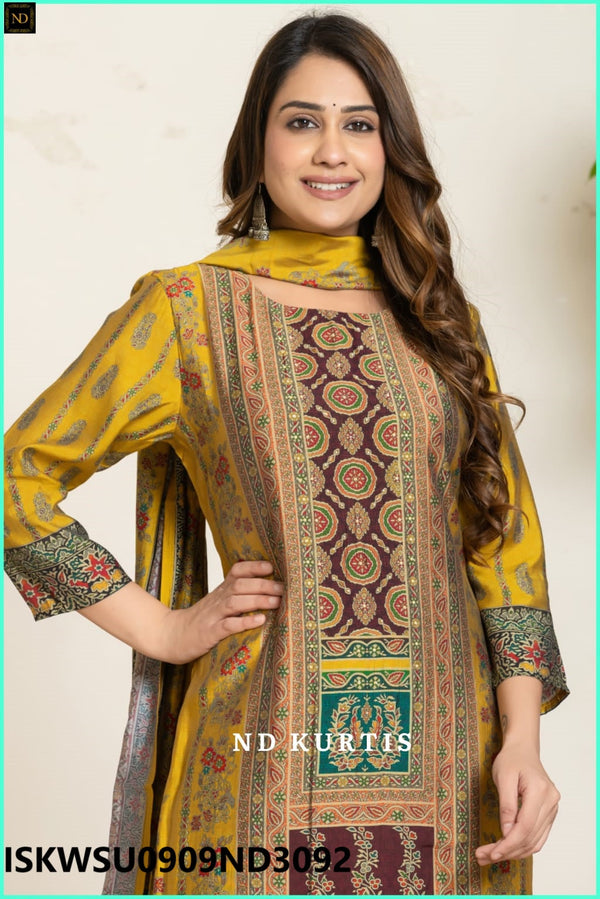 Digital Printed Maslin Kurti With Pant And Dupatta-ISKWSU0909ND3092