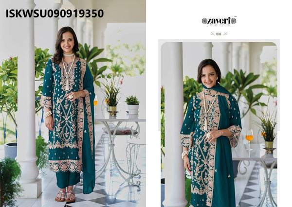 Embroidered Organza Kurti With Silk Pant And Organza Dupatta-ISKWSU090919350