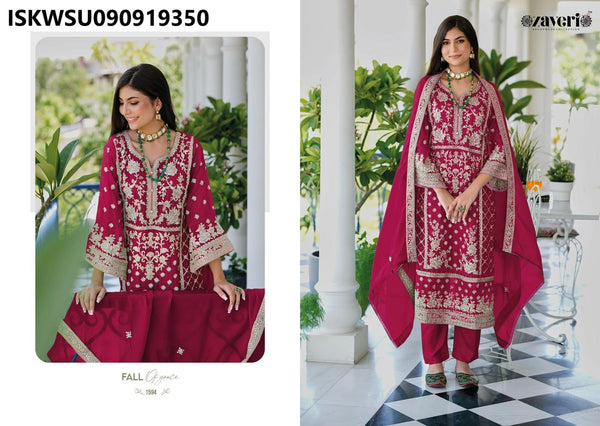 Embroidered Organza Kurti With Silk Pant And Organza Dupatta-ISKWSU090919350