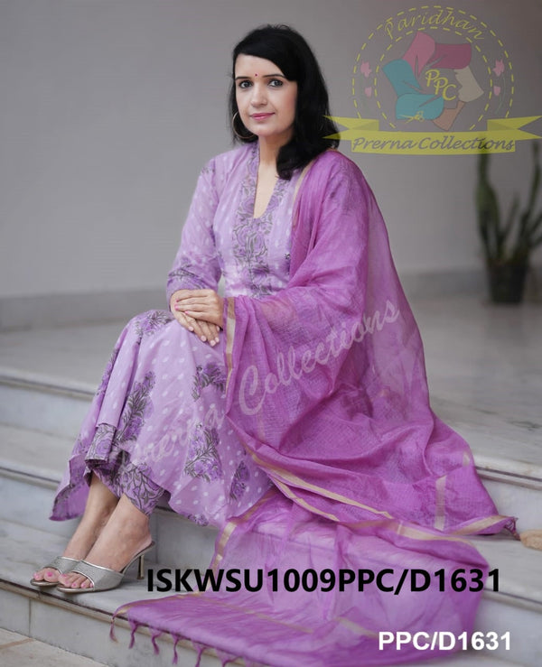 Mughal Butta Printed Cotton Kurti With Pant And Kota Doriya Dupatta-ISKWSU1009PPC/D1631