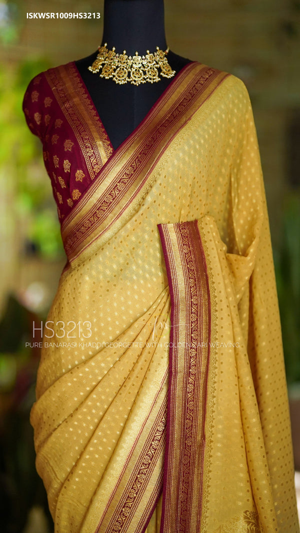 Banarasi Weaved Khadi Georgette Saree With Contrast Blouse-ISKWSR1009HS3213