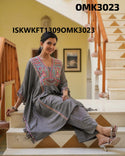 Embroidered Cotton Kaftan Top With Pant-ISKWKFT1309OMK3023