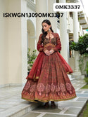 Embroidered Maslin Gown With Organza Dupatta-ISKWGN1309OMK3337