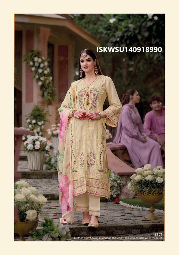 Embroidered Viscose Silk With Viscose Pant And Floral Printed Dupatta-ISKWSU140918990