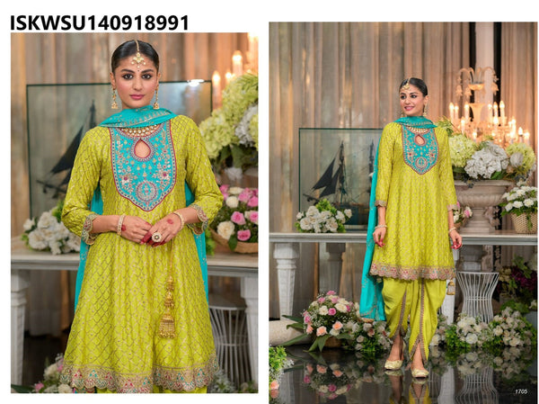 Embroidered Chinon Anarkali Kurti With Dhoti Pant And Dupatta-ISKWSU140918991