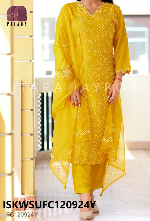 Embroidered Organza Kurti With Silk Pant And Dupatta-ISKWSUFC120924Y