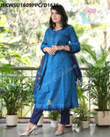 Handloom Cotton Kurti With Pant And Dupatta-ISKWSU1609PPC/D1635