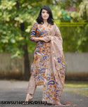 Kalamkari Printed Handloom Cotton Silk Kurti With Cotton Silk Pant And Dupatta-ISKWSU1609PPC/D1321