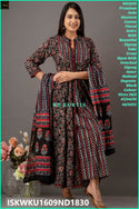 Printed Cotton Anarkali Kurti With Pant And Malmal Dupatta-ISKWKU1609ND810A/ND1830/ ND2029