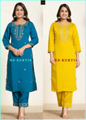 Embroidered Rayon Kurti With Pant And Printed Dupatta-ISKWSU1609ND3111/ND3112