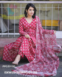 Hand Block Printed Cotton Anarkali Kurti With Pant And Kota Doriya Dupatta-ISKWSU1809PPC/D1192