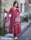 Hand Block Printed Cotton Anarkali Kurti With Pant And Kota Doriya Dupatta-ISKWSU1809PPC/D1192