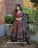 Ajrakh Printed Cotton Anarkali Kurti With Pant And Malmal Cotton Dupatta-ISKWSU1809PPC/D1507