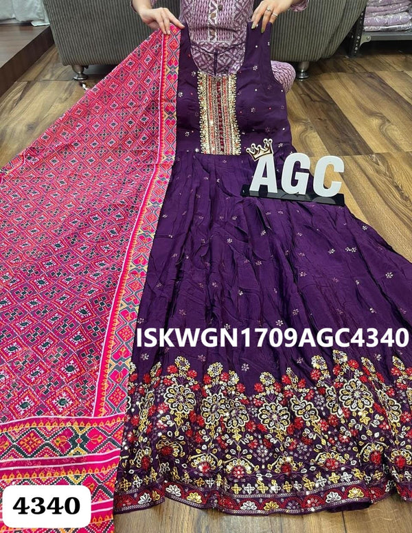 Embroidered Maslin Silk Gown With Patola Printed Georgette Dupatta-ISKWGN1709AGC4340