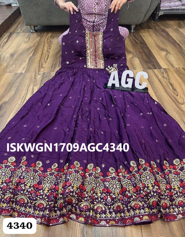 Embroidered Maslin Silk Gown With Patola Printed Georgette Dupatta-ISKWGN1709AGC4340