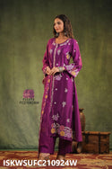 Embroidered Dola Silk Kurti With Pant And Organza Dupatta-ISKWSUFC210924W