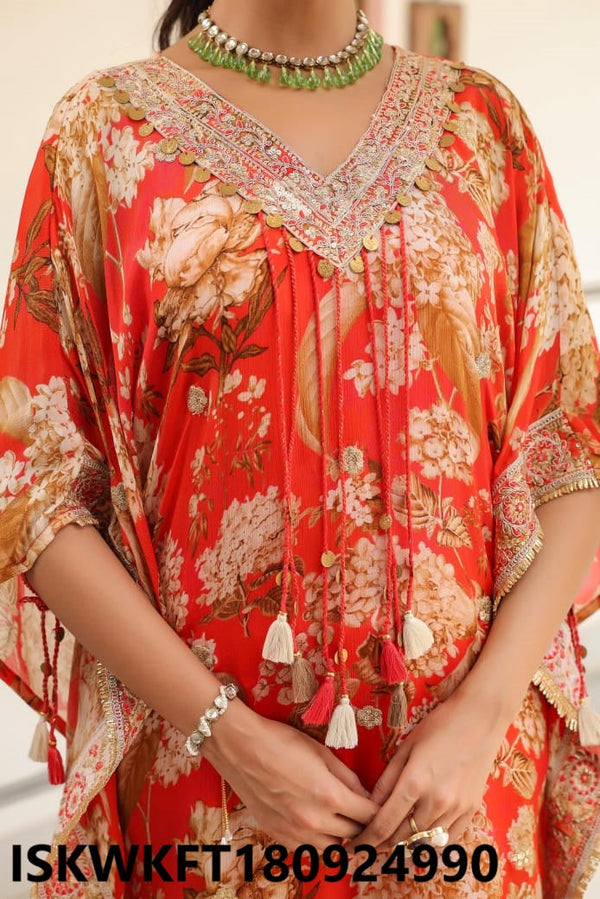 Printed Chinon Kaftan Kurti With Pant-ISKWKFT180924990