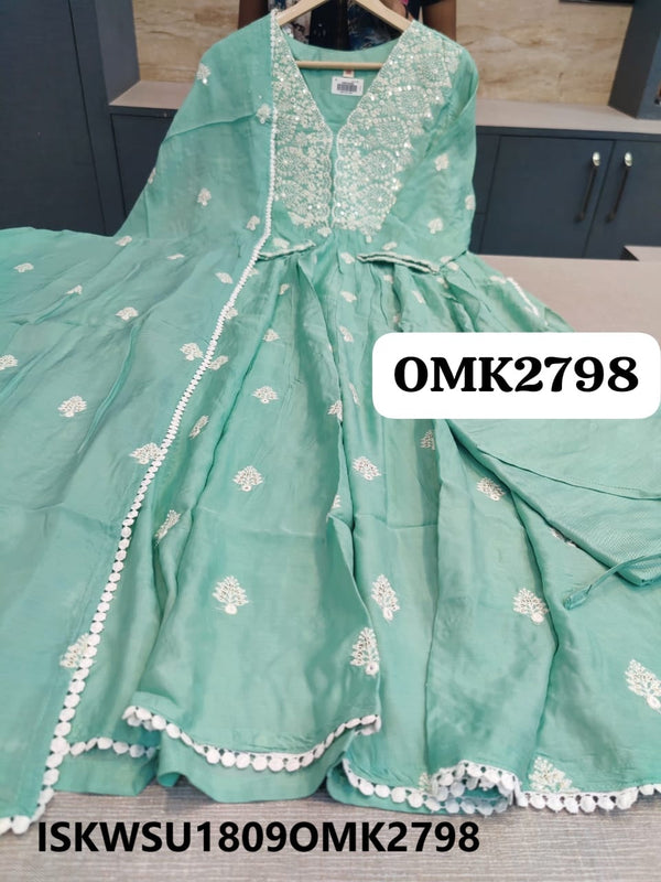 Embroidered Modal Silk Anarkali Kurti With Silk Pant And Modal Silk Dupatta-ISKWSU1809OMK2798