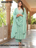 Embroidered Modal Silk Anarkali Kurti With Silk Pant And Modal Silk Dupatta-ISKWSU1809OMK2798