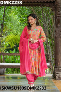 Digital Floral Printed Chinon Anarkali Kurti With Harem Pant And Chiffon Dupatta-ISKWSU1809OMK2233