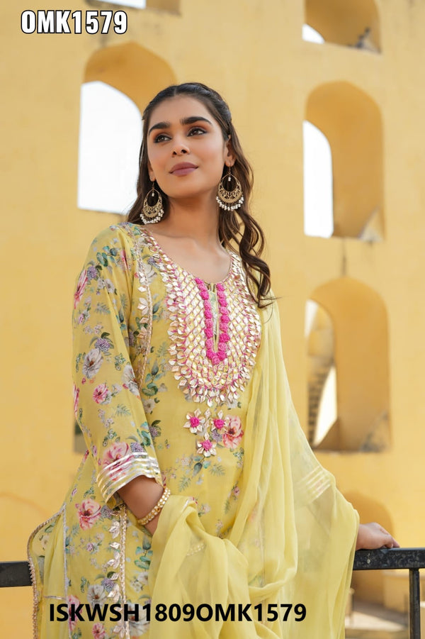 Floral Printed Maslin Kurti With Skirt And Chiffon Dupatta-ISKWSKT1809OMK1579