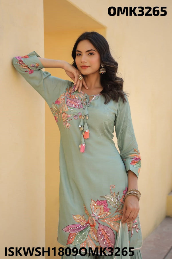 Digital Printed Maslin Kurti With Sharara And Chiffon Dupatta-ISKWSH1809OMK3265