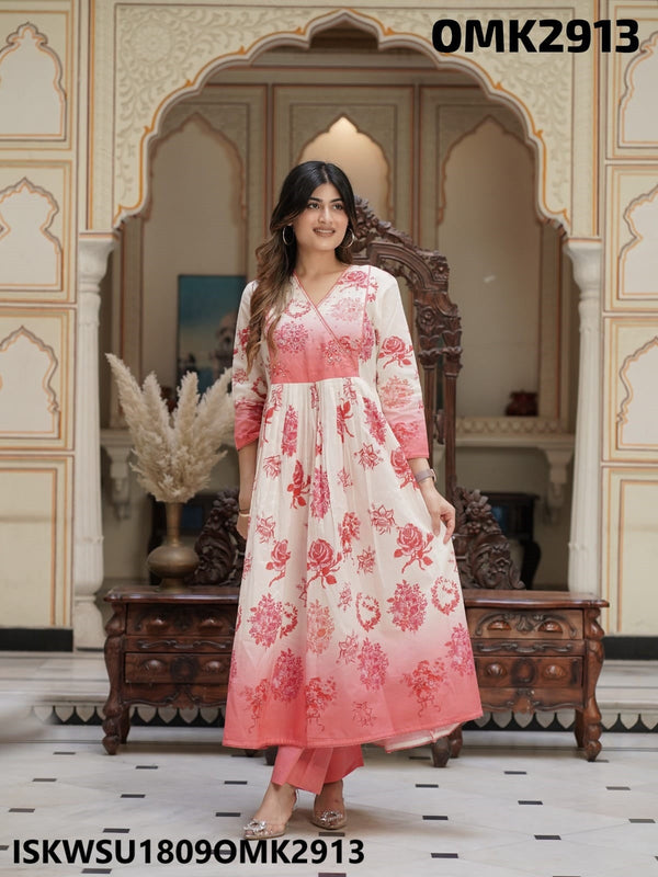 Digital Floral Malmal Cotton Anarkali Kurti With Pant And Dupatta-ISKWSU1809OMK2913