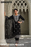 Embroidered  Rayon Naira Cut Kurti With Pant And Organza Dupatta-ISKWSU1809OMK2079