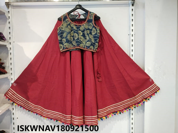 Cotton Lehenga With Hand Block Printed Blouse-ISKWNAV180921500