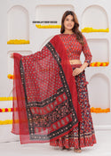 Bagru Hand Block Printed Cotton Lehenga With Blouse And Malmal Dupatta-ISKWLH190918550