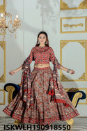 Bagru Hand Block Printed Cotton Lehenga With Blouse And Malmal Dupatta-ISKWLH190918550